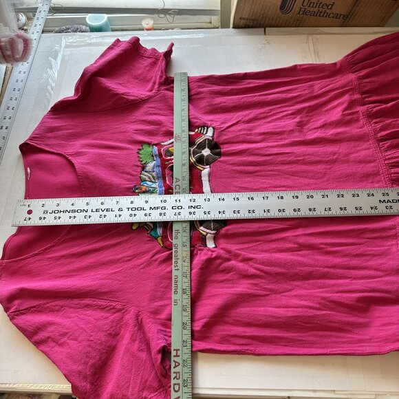 Vtg Womens Pink MuMu Dress Short Sleeve Midi Embroidered Bus Design Cotton Med - Picture 3 of 7